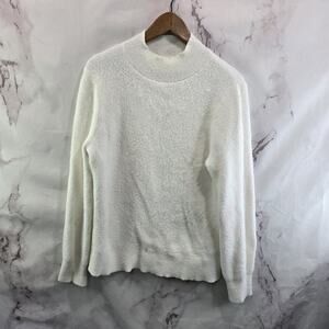 Bailey 44 Sweater Womens Large White Faux Vegan Cashmere Eyelash Mock